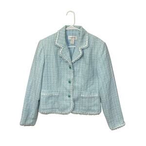 Chadwick's Texture Jacket Women's Blue Button-Front Fringe Sz 12 Large 60s Style
